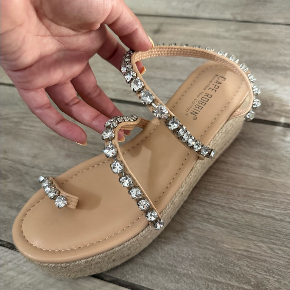 Cape Robbin Nude Jeweled Espadrille Sandal with Platform